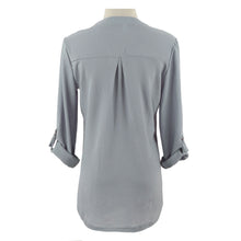 women blouses v neck d ring tab long sleeves women tops casual chiffon shirt blusas grey watermelon red TIML66