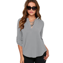 women blouses v neck d ring tab long sleeves women tops casual chiffon shirt blusas grey watermelon red TIML66