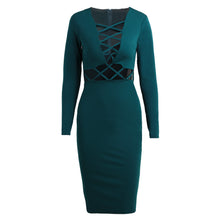 Women Sexy Club Dress Criss-Cross Long Sleeve Bandage Bodycon Dress Hollow Out Knee-Length Midi Dress Vestidos TIML66 TIML66
