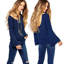 Women Shirt Retro O-Neck Long Flare Sleeve Blouses Women Chiffon Tops Ladies Casual Sexy Tee Shirt Blusas TIML66 TIML66