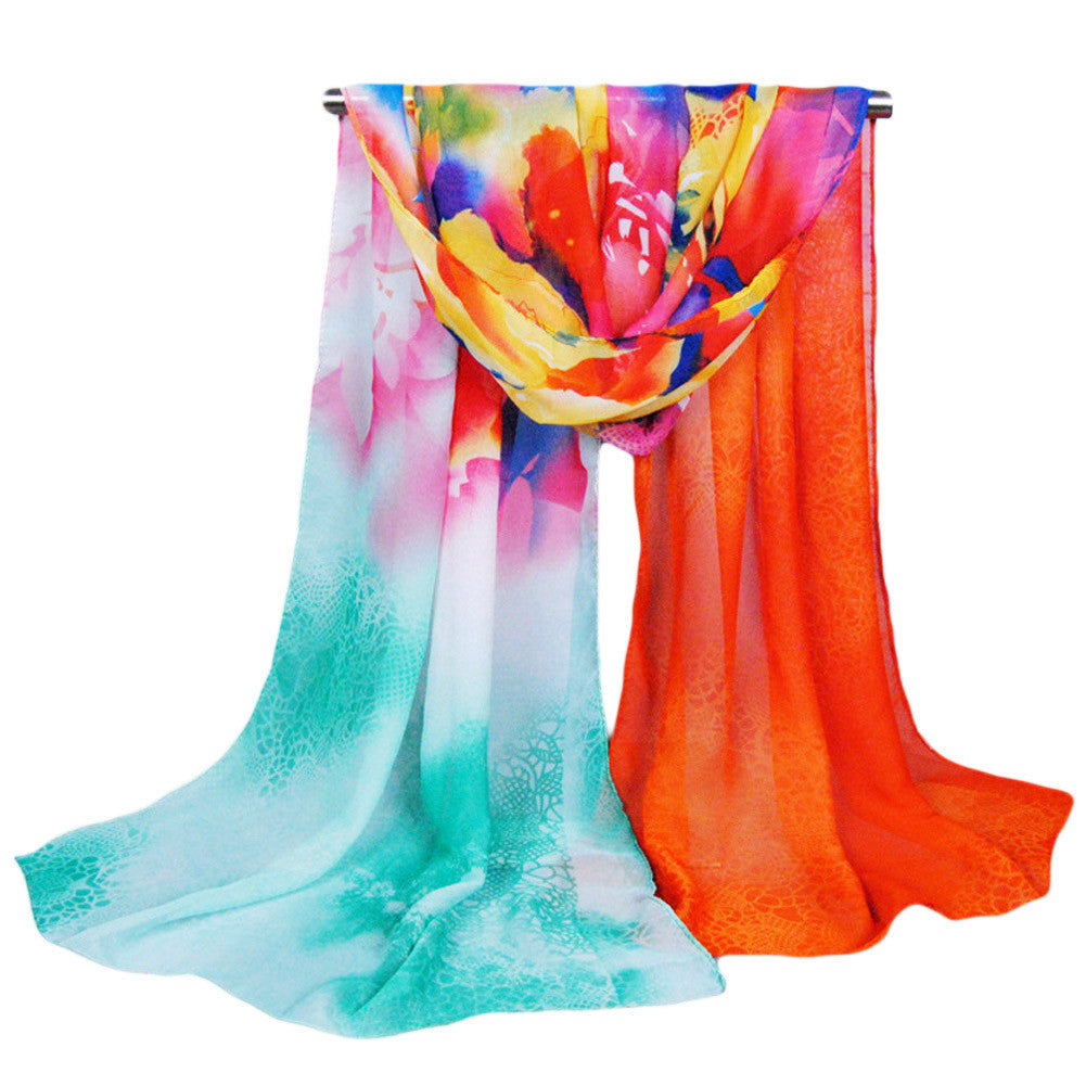women scarf floral print long thin shawl vintage pashmina women wrap chiffon scarves TIML66