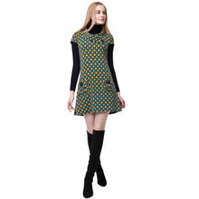 Women Dress Contrast Shawl Collar Button Pockets Short Sleeve Mini Plaid Dress Ladies Elegant Dresses Green TIML66 TIML66