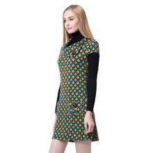 Women Dress Contrast Shawl Collar Button Pockets Short Sleeve Mini Plaid Dress Ladies Elegant Dresses Green TIML66 TIML66