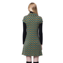 Women Dress Contrast Shawl Collar Button Pockets Short Sleeve Mini Plaid Dress Ladies Elegant Dresses Green TIML66 TIML66