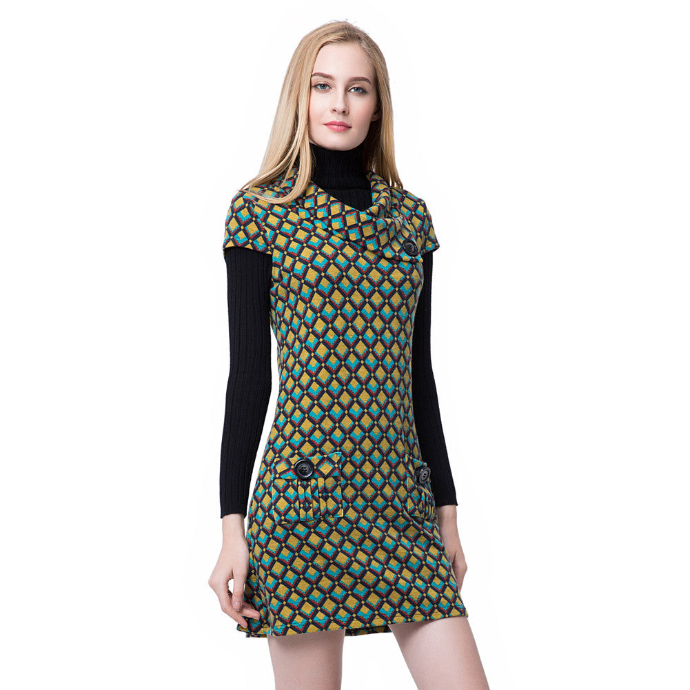 Women Dress Contrast Shawl Collar Button Pockets Short Sleeve Mini Plaid Dress Ladies Elegant Dresses Green TIML66 TIML66