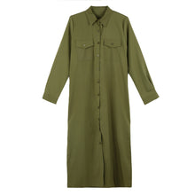 women shirt dress turn down collar long sleeve buttons pockets casual loose dress ol office dress one piece TIML66