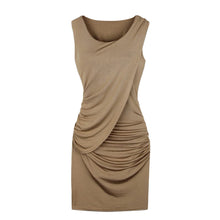 Celebrity Sexy Women Dress Overlay Ruffles O Neck Sleeveless Bodycon Mini Dress Black Khaki Blue TIML66 TIML66