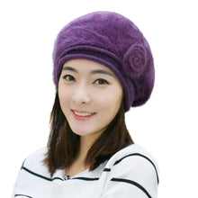 Design Women Faux Rabbit Fur Beanie With Flower Crochet Warm And Cute Princess Rabbit Hat Knitted Beret Warm Cap  TIML66 TIML66