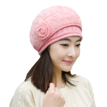 Design Women Faux Rabbit Fur Beanie With Flower Crochet Warm And Cute Princess Rabbit Hat Knitted Beret Warm Cap  TIML66 TIML66