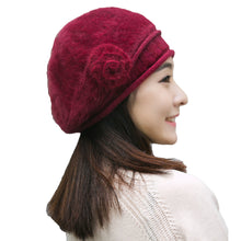 Design Women Faux Rabbit Fur Beanie With Flower Crochet Warm And Cute Princess Rabbit Hat Knitted Beret Warm Cap  TIML66 TIML66