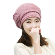 Design Women Faux Rabbit Fur Beanie With Flower Crochet Warm And Cute Princess Rabbit Hat Knitted Beret Warm Cap  TIML66 TIML66