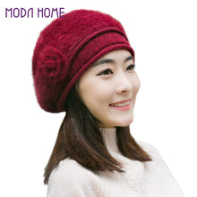 Design Women Faux Rabbit Fur Beanie With Flower Crochet Warm And Cute Princess Rabbit Hat Knitted Beret Warm Cap  TIML66 TIML66
