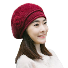 Design Women Faux Rabbit Fur Beanie With Flower Crochet Warm And Cute Princess Rabbit Hat Knitted Beret Warm Cap  TIML66 TIML66