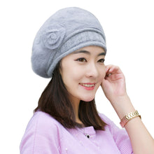 Design Women Faux Rabbit Fur Beanie With Flower Crochet Warm And Cute Princess Rabbit Hat Knitted Beret Warm Cap  TIML66 TIML66