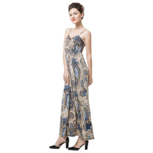 Elegance Women Maxi Dress Floral Print V Neck Padding Women Beach Dress Spaghetti Strap Long Party Dress Vestidos Blue TIML66 TIML66