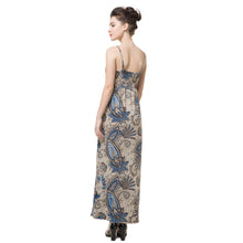 elegance women maxi dress floral print v neck padding women beach dress spaghetti strap long party dress vestidos blue TIML66