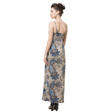 Elegance Women Maxi Dress Floral Print V Neck Padding Women Beach Dress Spaghetti Strap Long Party Dress Vestidos Blue TIML66 TIML66