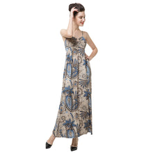 Elegance Women Maxi Dress Floral Print V Neck Padding Women Beach Dress Spaghetti Strap Long Party Dress Vestidos Blue TIML66 TIML66