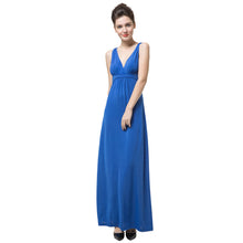Elegant Women Maxi Dress Solid Color V Neck Sleeveless Long Dress Open Back Sexy Party Dress Vestidos Blue TIML66 TIML66