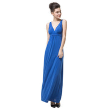 Elegant Women Maxi Dress Solid Color V Neck Sleeveless Long Dress Open Back Sexy Party Dress Vestidos Blue TIML66 TIML66