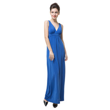 Elegant Women Maxi Dress Solid Color V Neck Sleeveless Long Dress Open Back Sexy Party Dress Vestidos Blue TIML66 TIML66