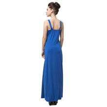 Elegant Women Maxi Dress Solid Color V Neck Sleeveless Long Dress Open Back Sexy Party Dress Vestidos Blue TIML66 TIML66