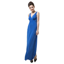 Elegant Women Maxi Dress Solid Color V Neck Sleeveless Long Dress Open Back Sexy Party Dress Vestidos Blue TIML66 TIML66
