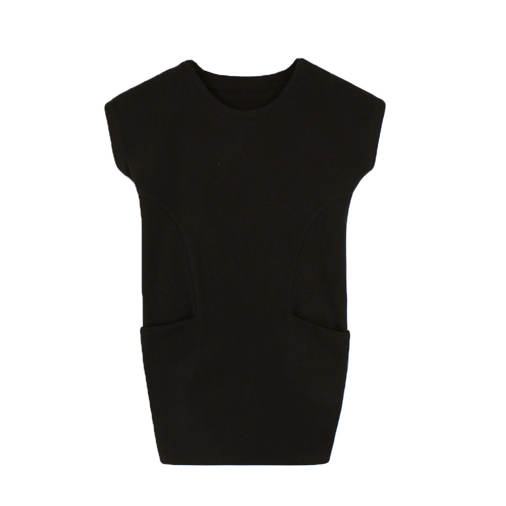 European Side Pockets Casual Dress High Street O Neck Short Sleeve Loose Dress Vestidos TIML66 TIML66