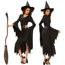 3 Pieces Sets Women Witch Halloween Costume Ruched Flare Sleeve Side Split Sexy Gothic Dress Black Role Play Uniform TIML66 TIML66