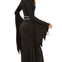 3 Pieces Sets Women Witch Halloween Costume Ruched Flare Sleeve Side Split Sexy Gothic Dress Black Role Play Uniform TIML66 TIML66