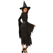 3 Pieces Sets Women Witch Halloween Costume Ruched Flare Sleeve Side Split Sexy Gothic Dress Black Role Play Uniform TIML66 TIML66