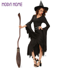3 Pieces Sets Women Witch Halloween Costume Ruched Flare Sleeve Side Split Sexy Gothic Dress Black Role Play Uniform TIML66 TIML66