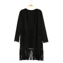 faux suede coat open front pockets tassel trench coat for women long sleeve coat outerwear TIML66