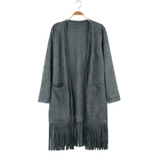 faux suede coat open front pockets tassel trench coat for women long sleeve coat outerwear TIML66