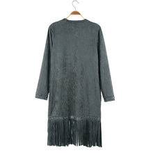 faux suede coat open front pockets tassel trench coat for women long sleeve coat outerwear TIML66