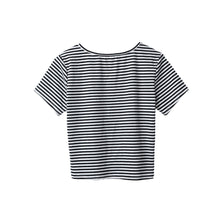 crop top women t-shirts stripe round neck short sleeve tee shirt button casual short t-shirts women tops white TIML66