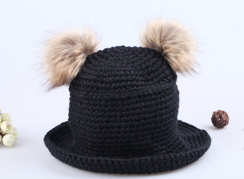 cute sweet hat twin bobbles knitted warm cap beige hats for hats TIML66