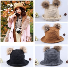 Cute Sweet Hat Twin Bobbles Knitted Warm Cap Beige Hats For Hats TIML66 TIML66