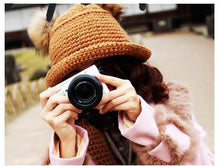 cute sweet hat twin bobbles knitted warm cap beige hats for hats TIML66