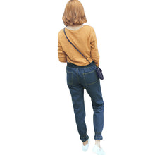 Hight Waist Women Jeans Elastic Waist Cuff Harem Jeans Buttons Ankle Length Slim Casual All-match Pants Dark Blue TIML66 TIML66