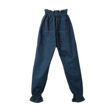 Hight Waist Women Jeans Elastic Waist Cuff Harem Jeans Buttons Ankle Length Slim Casual All-match Pants Dark Blue TIML66 TIML66
