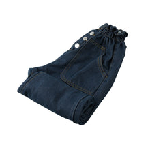 hight waist women jeans elastic waist cuff harem jeans buttons ankle length slim casual all match pants dark blue TIML66