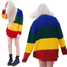 Knitted Women Sweater Rainbow Color O Neck Long Sleeve Tops Loose Pullover Christmas Sweater Outerwear Blusas TIML66 TIML66