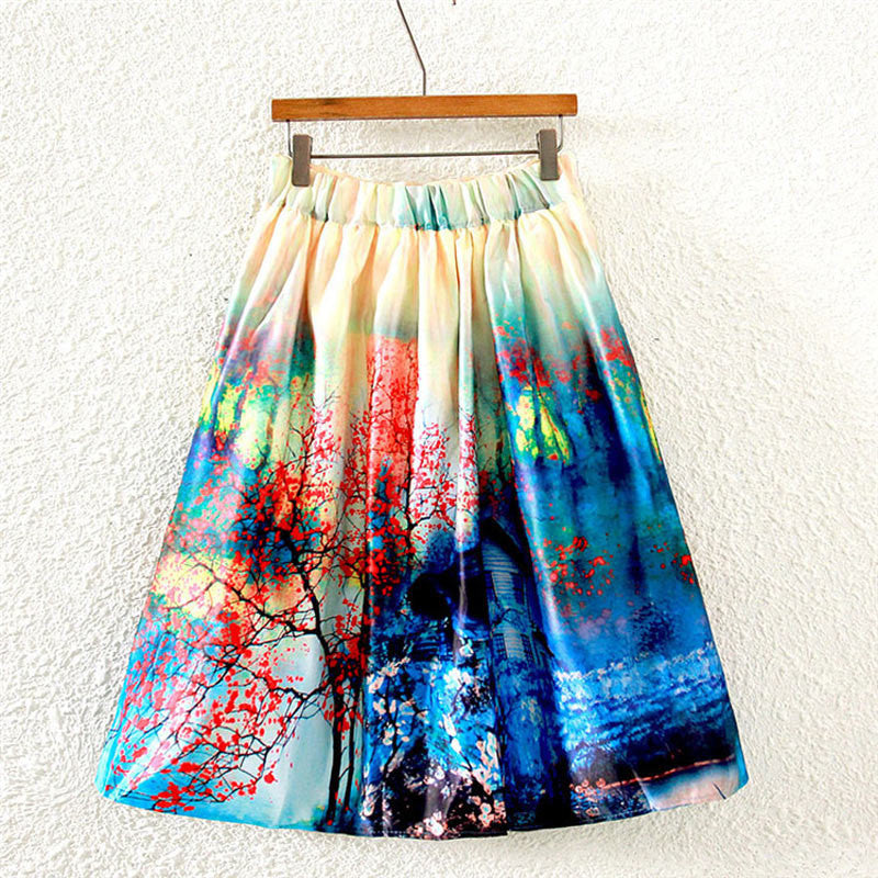 Lady Skirts Womens Retro Midi Skirt Floral Print Vintage Skirt High Waist A Line Zipper Lined Elegant Skirt Blue TIML66 TIML66
