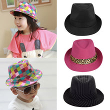 Multicolors Plaid Boy Girl Jazz Hat Striped Topper Cool Fedora Curly Brim Baby Kids Cap  TIML66 TIML66