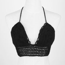 sexy women crochet crop top cropped vintage hollow out backless haltercrochet top camisole black white TIML66