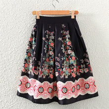 Skirts Womens Midi Skirt Retro Floral Print High Waist A Line Back Zipper Lined Elegant Skirt Black TIML66 TIML66