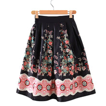 Skirts Womens Midi Skirt Retro Floral Print High Waist A Line Back Zipper Lined Elegant Skirt Black TIML66 TIML66