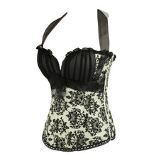 Waist Corset Halter Neckline Print Ruffle Mesh Cups Lace-up Fastening Sexy Corsets And Bustiers Yellow TIML66 TIML66