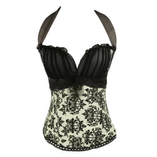 Waist Corset Halter Neckline Print Ruffle Mesh Cups Lace-up Fastening Sexy Corsets And Bustiers Yellow TIML66 TIML66